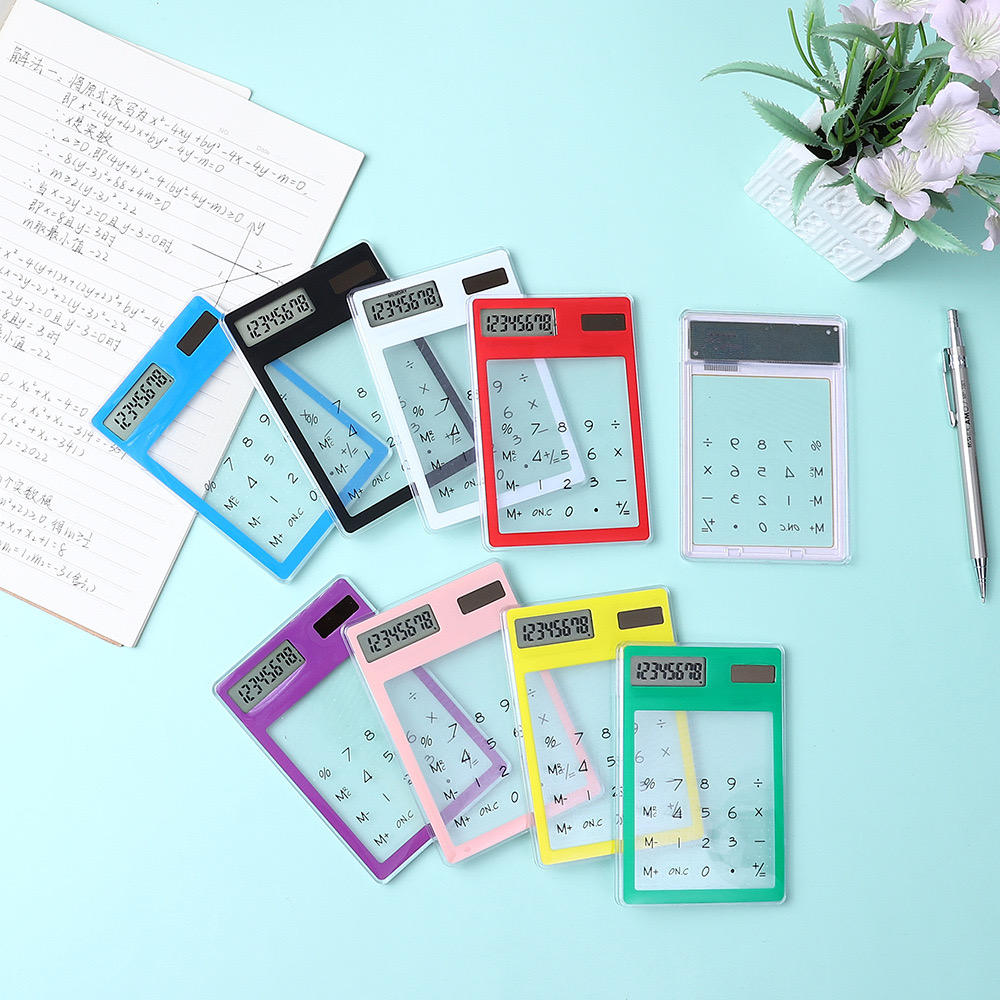 Ultra slim mini transparent solar power LCD Touch screen student calculator now available.