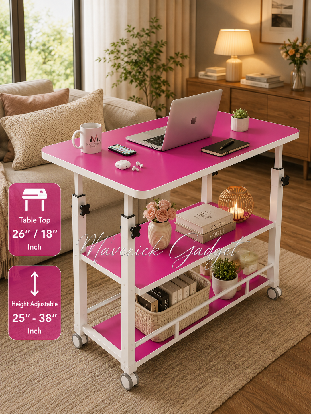 Triple Layer Height Adjustable Table Purple