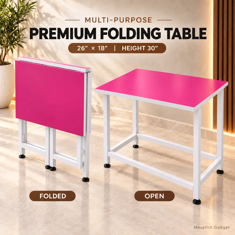Premium Folding Table 26×18 Inch – Space Saving Study & Computer Table Megenta