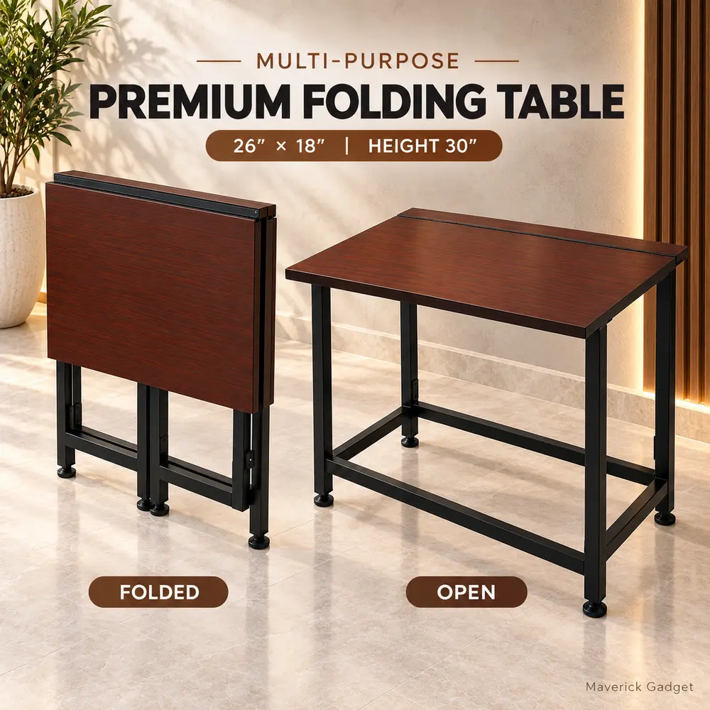 Premium Folding Table 26×18 Inch – Space Saving Study & Computer Table brown
