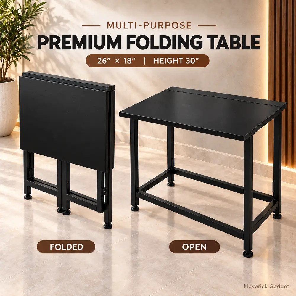 Premium Folding Table 26×18 Inch – Space Saving Study & Computer Table black